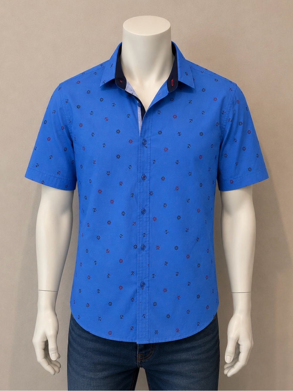 Men’s Waimea Blue nautical button down shirt sleeve shirt. Size large. EUC.
